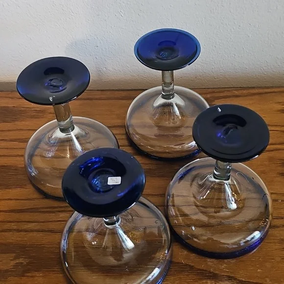 Handblown, Made In Mexico Cobalt Blue Rim Margarita Glass Set - Picture 6 of 6